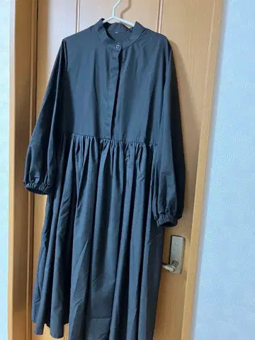 블랙 개더 긴팔 원피스 히요쿠 보탄