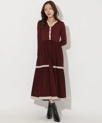 And Couture 라메 믹스 배색 도킹 원피스 BOR