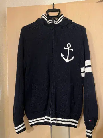 타미힐피거 니트 후드티 네이비