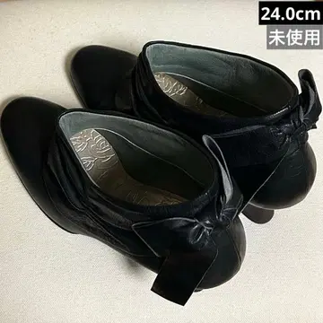 elegance 히미코 숏부츠 부티 24cm 리본 블랙