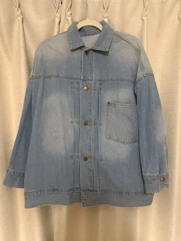 라이트 블루 데님 자켓 퍼 카라 부착