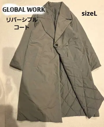 새상품급 GLOBAL WORK 리버서블 코트 [ L ] 카키 경량 롱