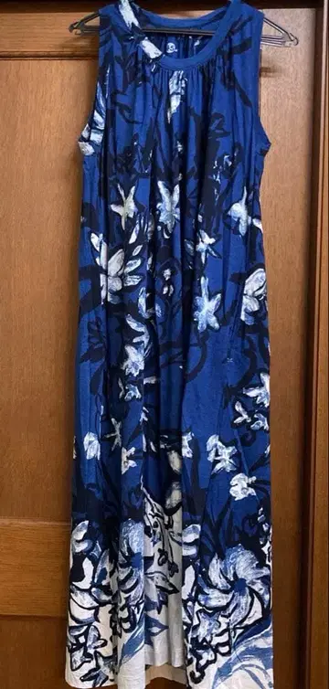 45R 네이비 나염 맥시 길이 리조트 원피스