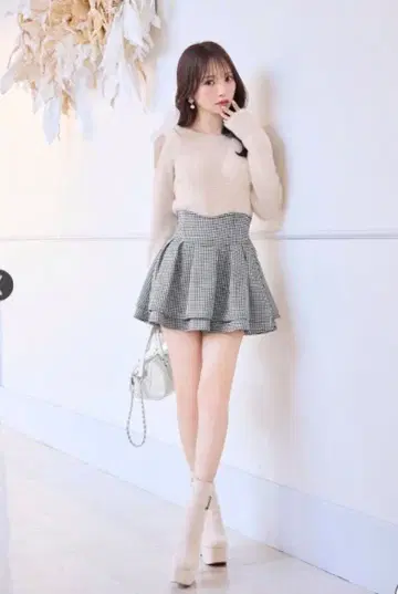미셸 마카롱 슬림 레그 스커트 하운드투스 체크 패턴 S 사이즈