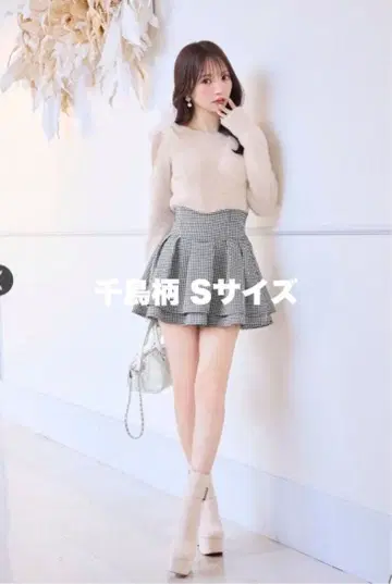 미셸 마카롱 슬림 레그 스커트 하운드투스 체크 패턴 S 사이즈