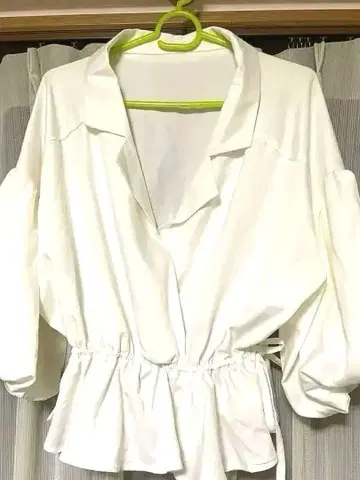 여성용 7부 기장 퍼프 슬리브 화이트 블라우스