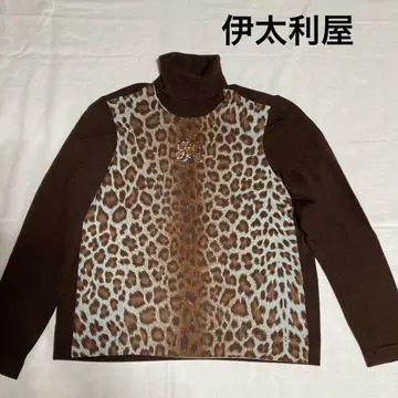 이타리야 레오파드 무늬 터틀넥 울 스웨터