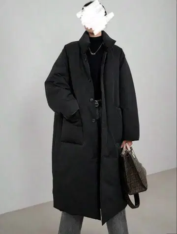 블랙 버튼 롱 코트