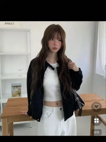 anyonemore 스웨이드 느낌 스탠드 카라 블루종 블랙