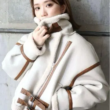 무루아 무스탕 자켓 코트 아이보리