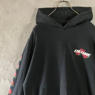 FOREVER21 후드티 풀오버 슬리브 프린트 장미 블랙 IW5