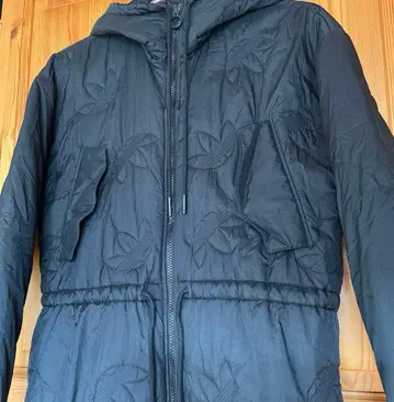 adidas 후드 부착 롱 코트 블랙 S