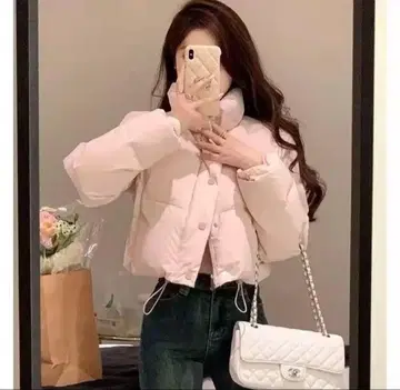 핑크 숏 기장 다운 자켓