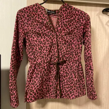 핑크 레오파드 무늬 긴팔 가디건