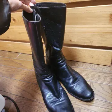 블랙 가죽 롱 부츠