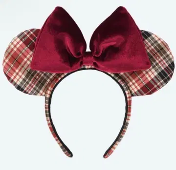 미니 마우스 머리띠 체크 무늬