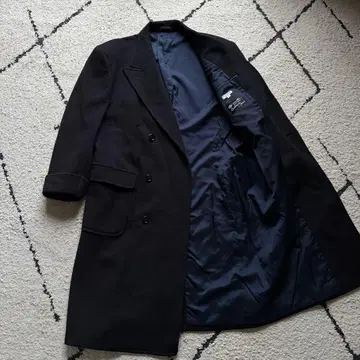 최상급 캐시미어 혼방 더블 체스터 코트 맥시 길이 이탈리아제 XL 네이비