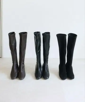 블랙 PU 가죽 롱 부츠 힐 약 5cm