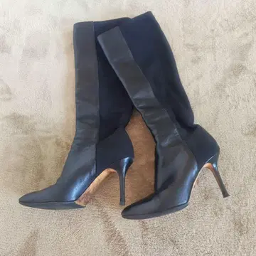 지미추 가죽 스트레치 롱 부츠 핑힐