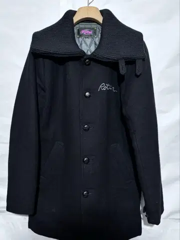 Rotar 블랙 리브 옷깃 돈키 코트 로터 충전솜 로고 자수 일본제