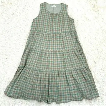 핑크하우스 체크 티어드 원피스 그린