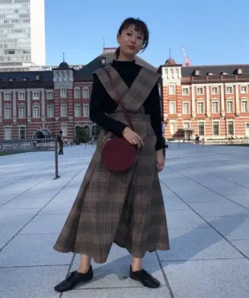 체크 오버롤 스커트