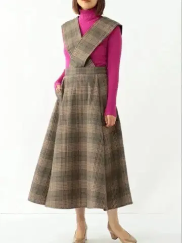 체크 오버롤 스커트