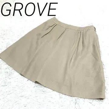 GROVE 베이지 플레어 스커트 플리츠 디자인 지퍼