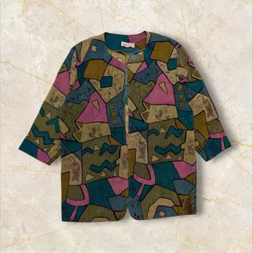 기하학 패턴 반팔 상의 멀티 컬러