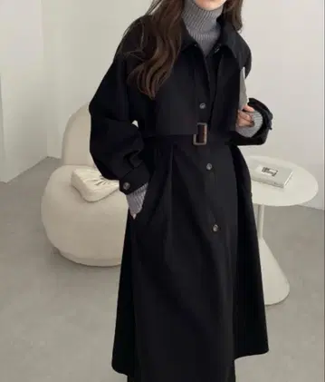 andme 벨트 포함 페이크 울 롱 코트