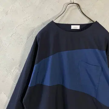 JUNRED 긴팔 셔츠 멀티 컬러 패널 무늬 심플 네이비 IW27