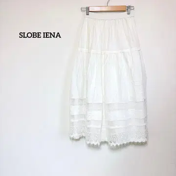 슬로브 이에나 롱 스커트 화이트 롱 레이스 자수 레이스 스커트