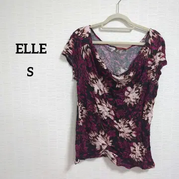 해외 구제 의류 1점 한정 ELLE 꽃무늬 보라색 반팔 T셔츠 S사이즈