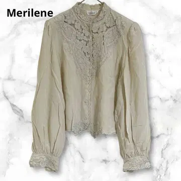 메리레인 베이지 자수 긴팔 블라우스 셔츠 비침 면 100% S