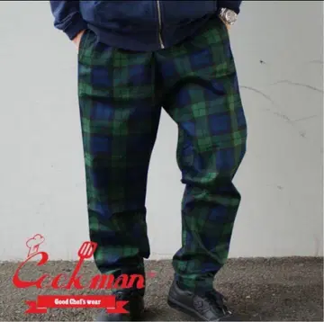 체크 무늬 COOKMAN 쿠쿠 셰프 팬츠 네이비 그린 M 표기