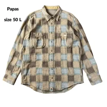 Papas 파파스 긴팔 패치워크 셔츠 두꺼운 갈색 브라운