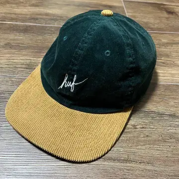 HUF 코듀로이 캡 그린 브라운 로고 자수