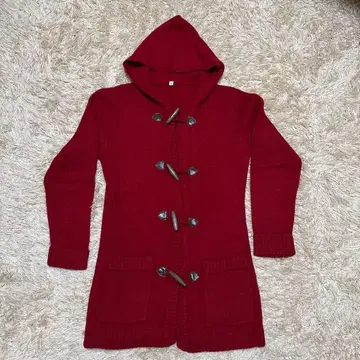 니트 빨간색 후드 부착 더플 코트 M 사이즈