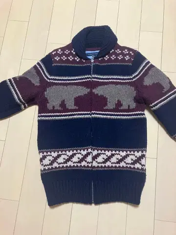 카우친 스웨터 곰 패턴 집업 니트 스웨터