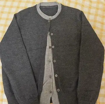 울 혼방 버튼 가디건 그레이