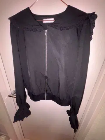 Ank Rouge 지뢰계 레이스 옷깃 지퍼 블루종 블랙