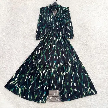 CORCOVADO 보타이 롱 원피스 수채화 보니 리프 블랙