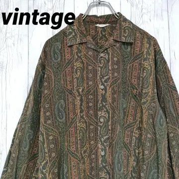 빈티지 패턴 셔츠 긴팔 셔츠 올 패턴 페이즐리 무늬 레이온 100 일본제