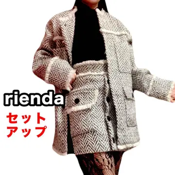 리엔다 셋업 노카라 트위드 울 MIX 자켓 스커트