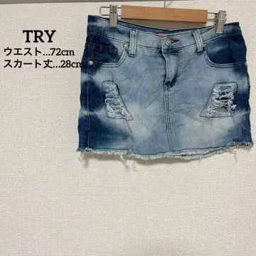 TRY 데미지 데님 미니 타이트 스커트 블루 파랑 여성용