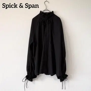 Spick & span 하이브리드 프릴 리본 블라우스 블랙