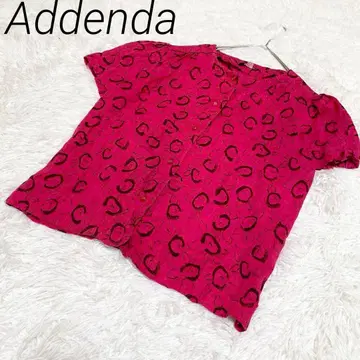 Addenda 핑크 하트 무늬 반팔 셔츠 옥 버튼 레나운