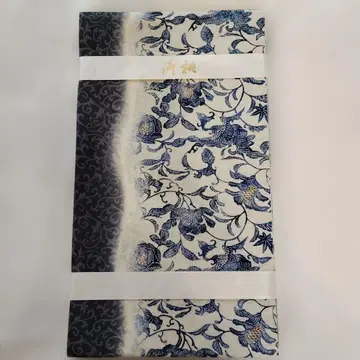후쿠로 오비 여름용 실크 네이비 컬러와 흰 꽃 패턴