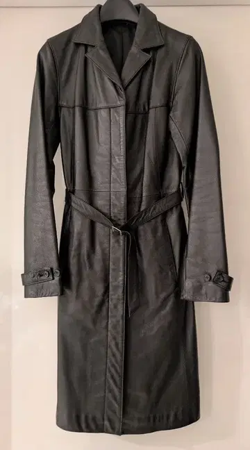 새상품급 가죽 롱 코트 벨트 포함 블랙 빈티지 천연 가죽