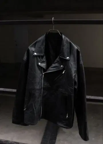 블랙 가죽 더블 라이더 자켓